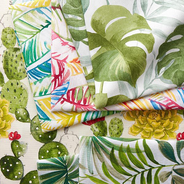 Tissu décoratif Toile grandes feuilles de monstera – blanc/vert herbe, image number 5