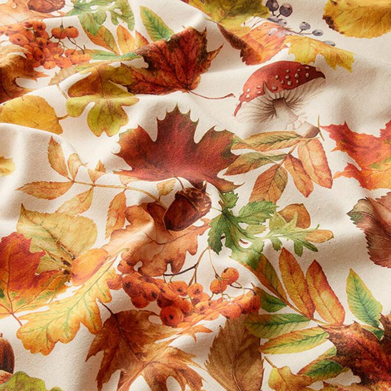 Tissu de décoration Semi-panama feuilles d'automne recyclé – nature,  image number 2
