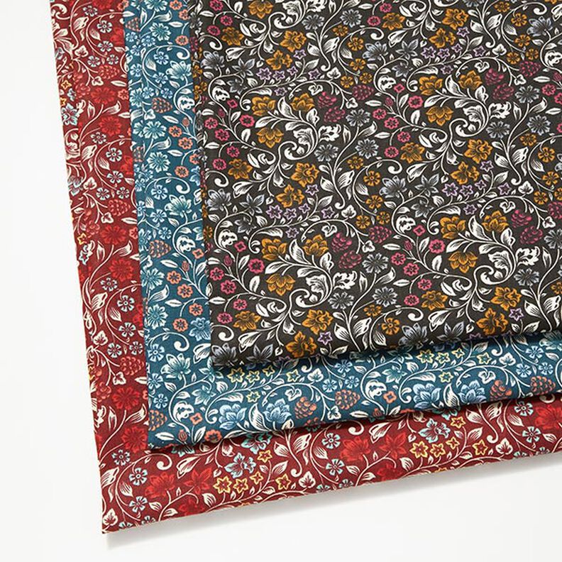 Tissu en coton Cretonne Vrilles de fleurs – pétrole/taupe clair, image number 5