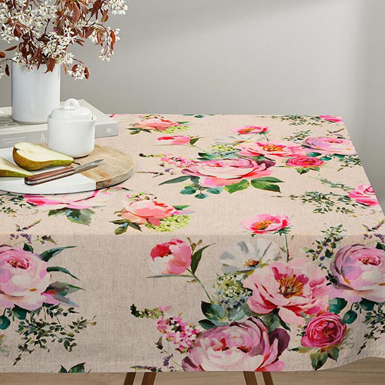 Tissu déco semi-panama Impression numérique de roses en aquarelle – nature,  image number 5