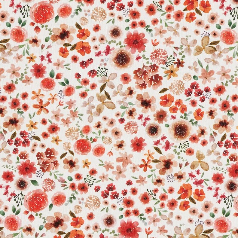 Tissu en coton Cretonne pétales de rose – ivoire/homard,  image number 1