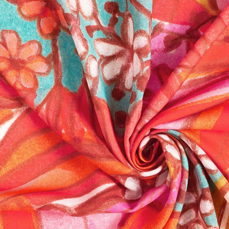 Beachwear paréo panneaux fleurs d'été – orange/jaune olive,  image number 4