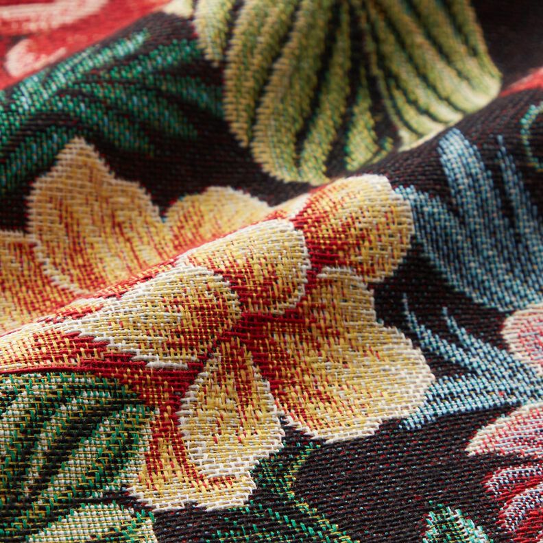Tissu de décoration Gobelin Grandes fleurs – noir/rouge, image number 2