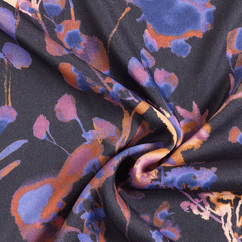 Viscose mélangé Fleurs en aquarelle – bleu nuit, image number 3