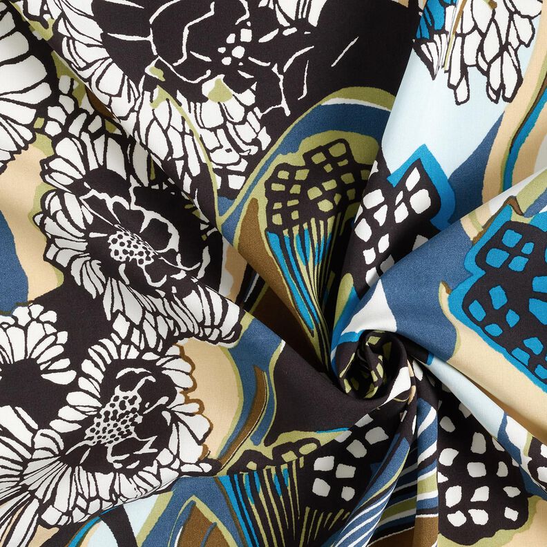 Tissu en viscose Fleurs et feuilles – noir, image number 3