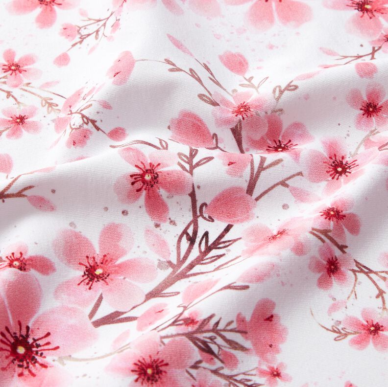 Jersey coton Fleurs de cerisier | Glitzerpüppi – blanc,  image number 1