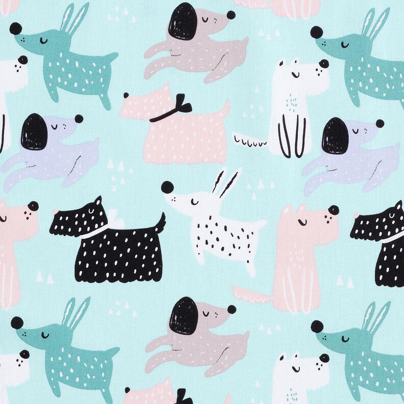 Tissu en coton Cretonne chiens abstraits – bleu ciel/rosé, image number 1