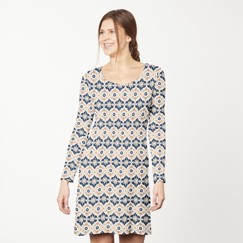 Jersey à ornements floraux – beige/bleu marine,  image number 7