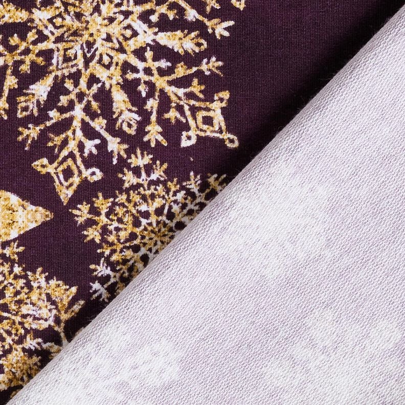French Terry Sweat d’été Fleurs de givre Tissu bordure | Glitzerpüppi – aubergine/or ancien, image number 4