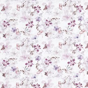 Tissu de décoration Popeline coton Papillons & Orchidées – violet pastel, 
