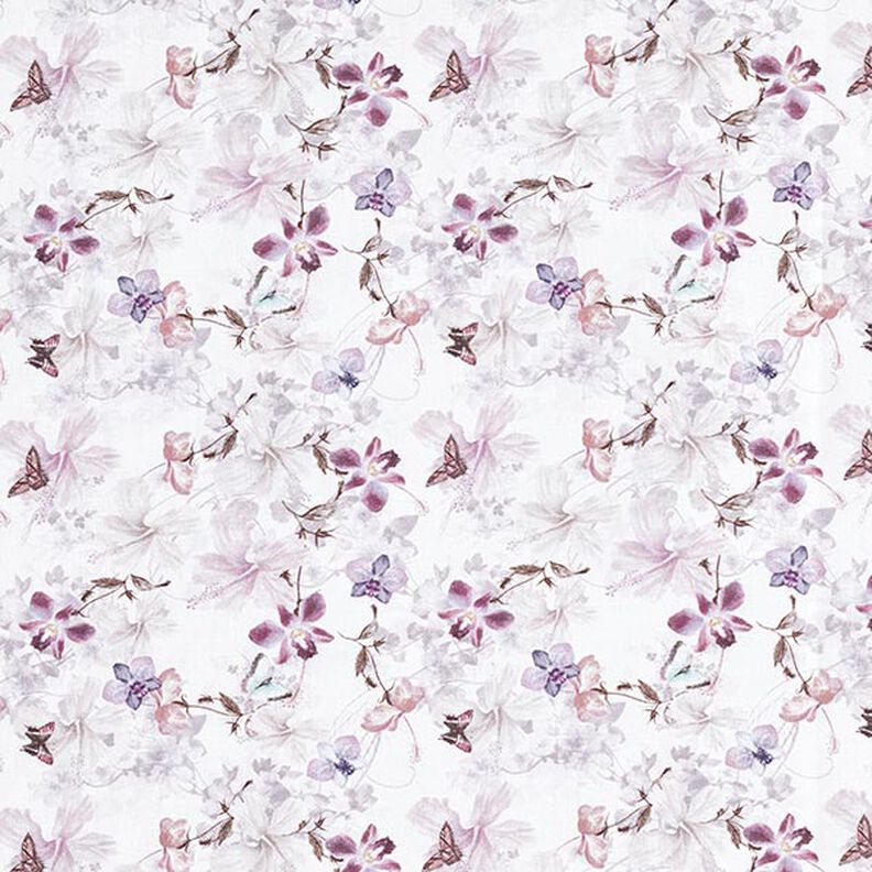 Tissu de décoration Popeline coton Papillons & Orchidées – violet pastel,  image number 1