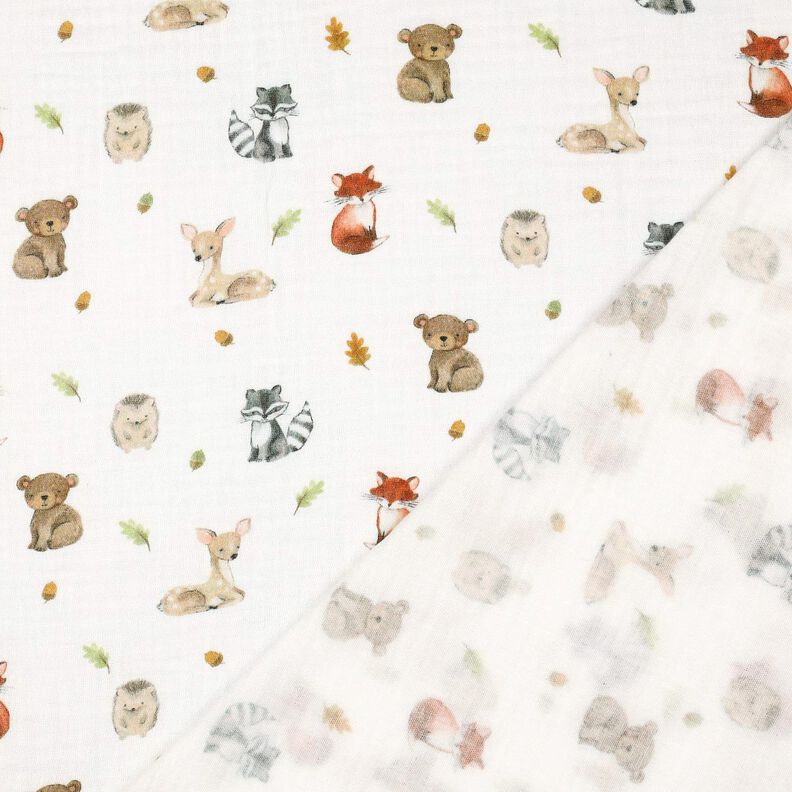 Tissu double gaze de coton Animaux de la forêt Impression numérique | Poppy Fabrics – blanc/terre,  image number 4