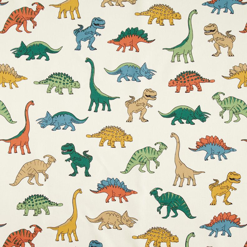 Tissu de décoration Semi-panama Remarquables dinosaures – écru/vert foncé,  image number 1