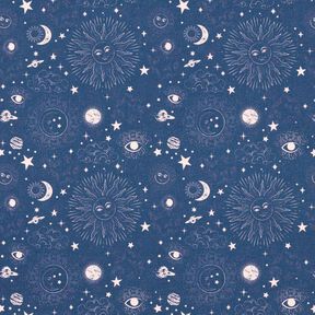 Tissu déco Semi-panama Corps célestes – bleu marine, 