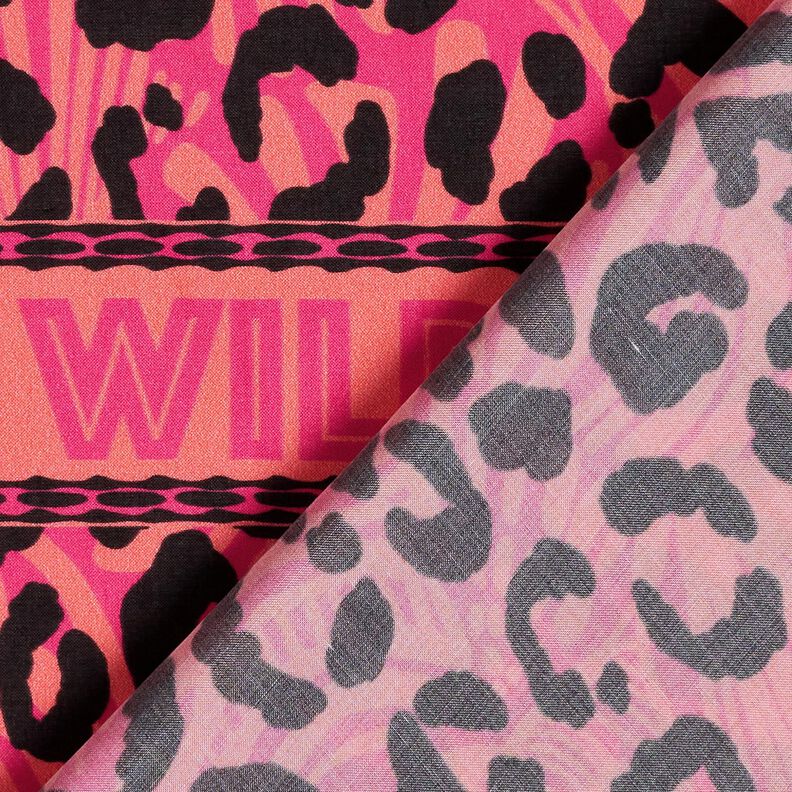 Viscose Voile Bordure motif lion et fleurs Panel – rose vif/orange,  image number 5