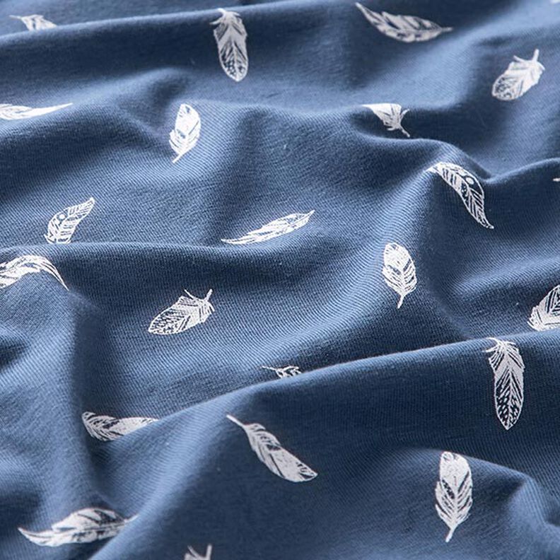 Jersey coton Plumes – bleu jean,  image number 2