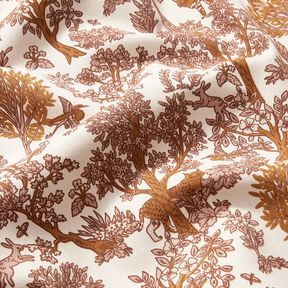 Tissu de décoration Semi-panama Animaux dans la forêt – blanc/caramel, 