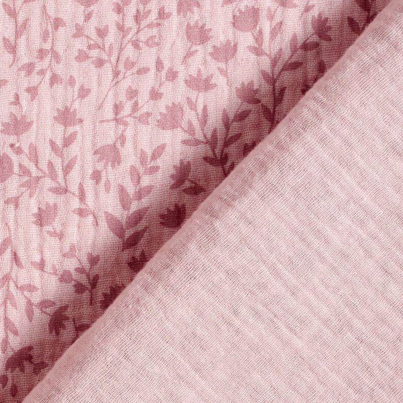 Tissu double gaze de coton vrilles de fleurs bicolores – vieux rose clair,  image number 4