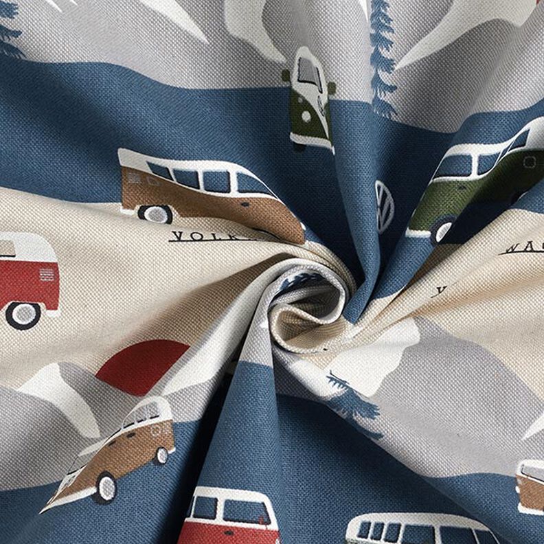 Tissu de décoration Semi-panama Aventure VW – bleu jean/nature,  image number 3
