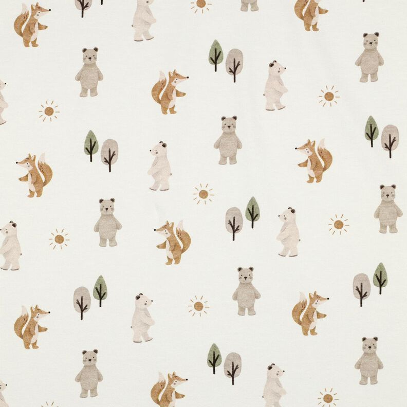 Jersey coton Tiere im Wald Impression numérique | Poppy Fabrics – ivoire/anémone,  image number 1