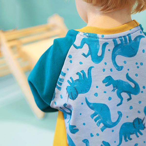 French Terry Sweat d’été Dinosaures | PETIT CITRON – bleu clair, image number 5