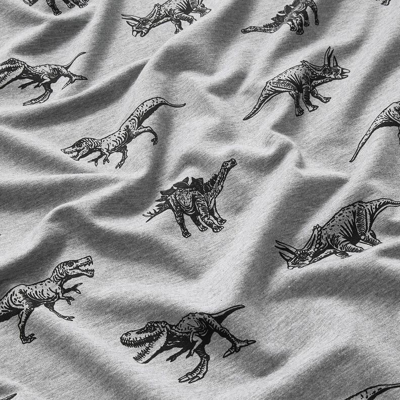 French Terry Sweat d’été Dinosaures – argent/noir,  image number 2