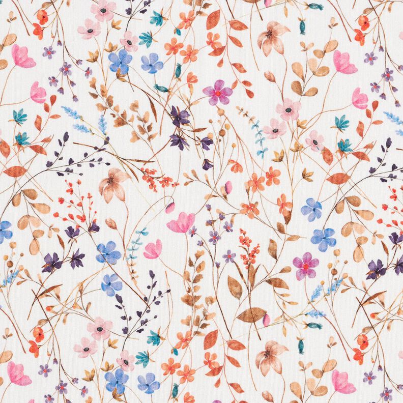 GOTS French Terry Sweat d’été Mer de fleurs séchées Impression numérique – ivoire, image number 1