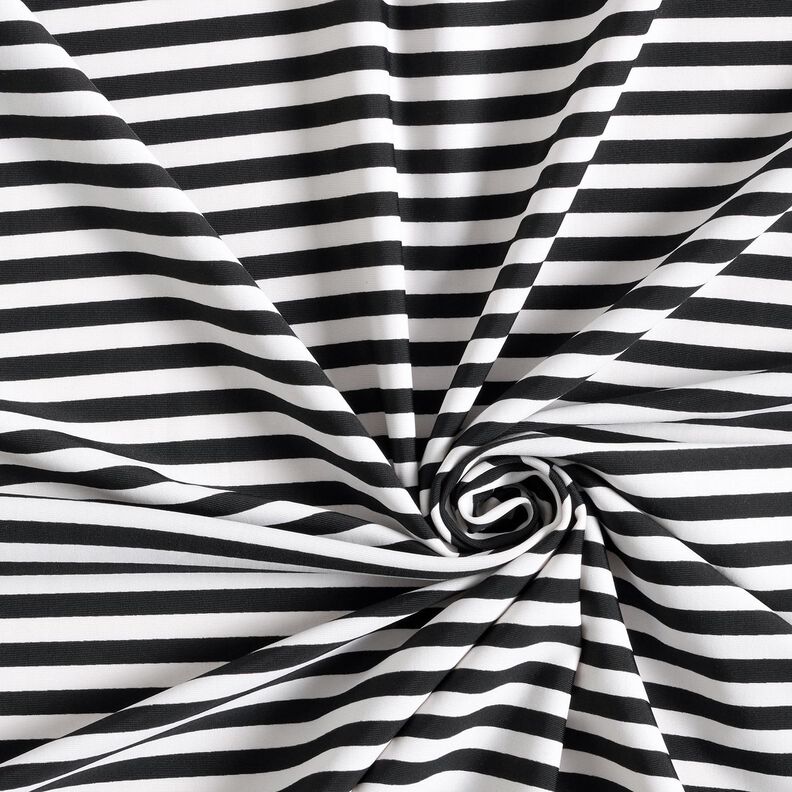 Tissu pour maillot de bain à fines rayures – noir/blanc,  image number 3