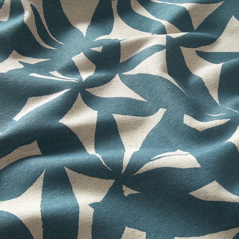 Tissu de décoration Semi-panama Feuilles sobres – bleu océan/nature, image number 2