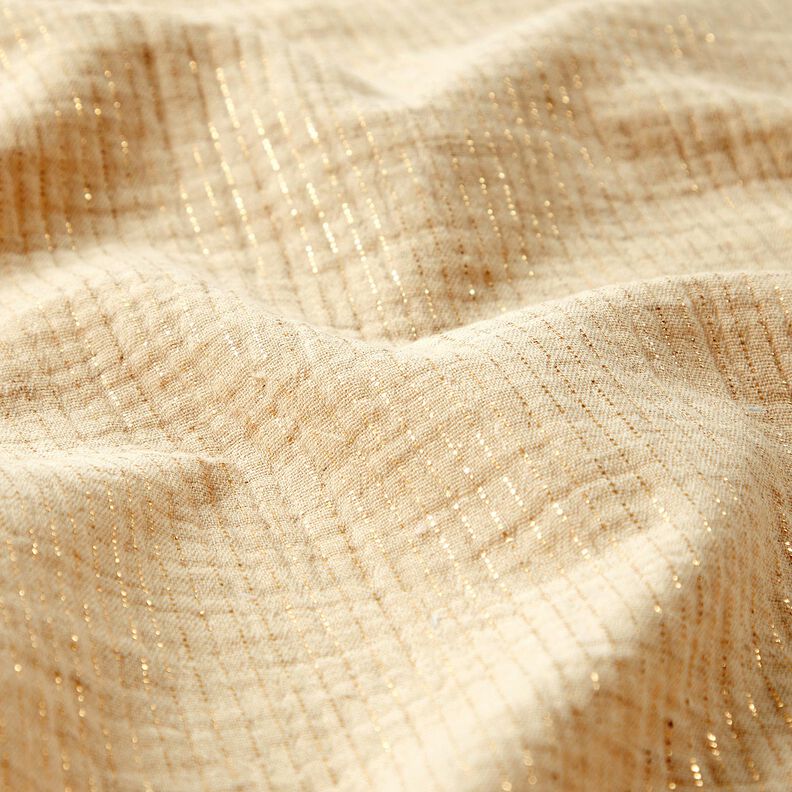 Tissu double gaze de coton Mélange lin Glitzerpunkte – crème, image number 2