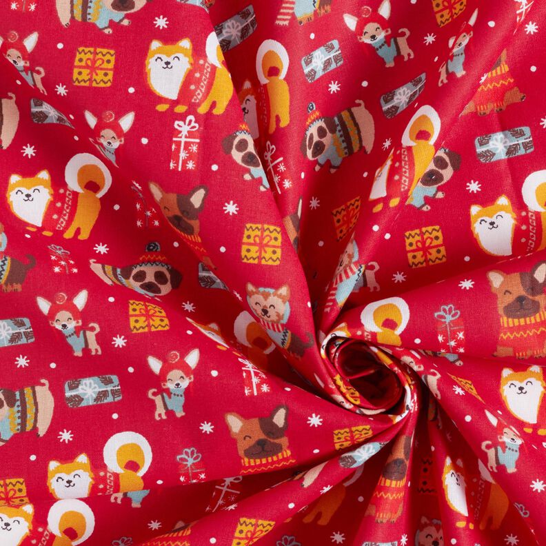 Tissu en coton Cretonne Chiens à Noël – rouge,  image number 3