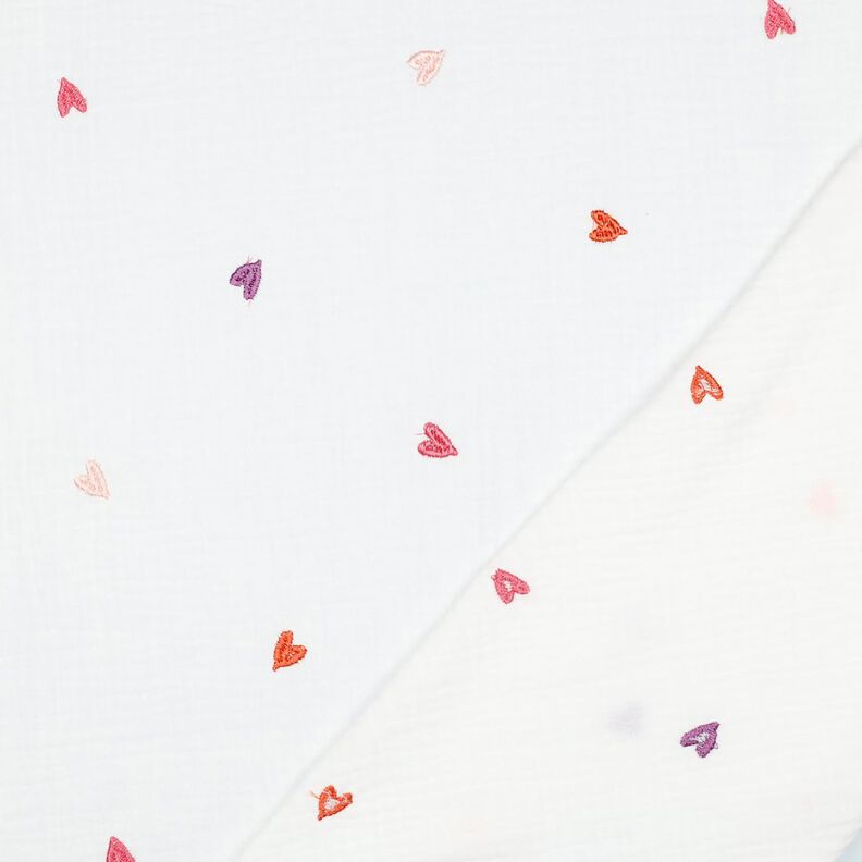 Tissu double gaze de coton Coeurs brodés | Poppy Fabrics – blanc/rosé, image number 4
