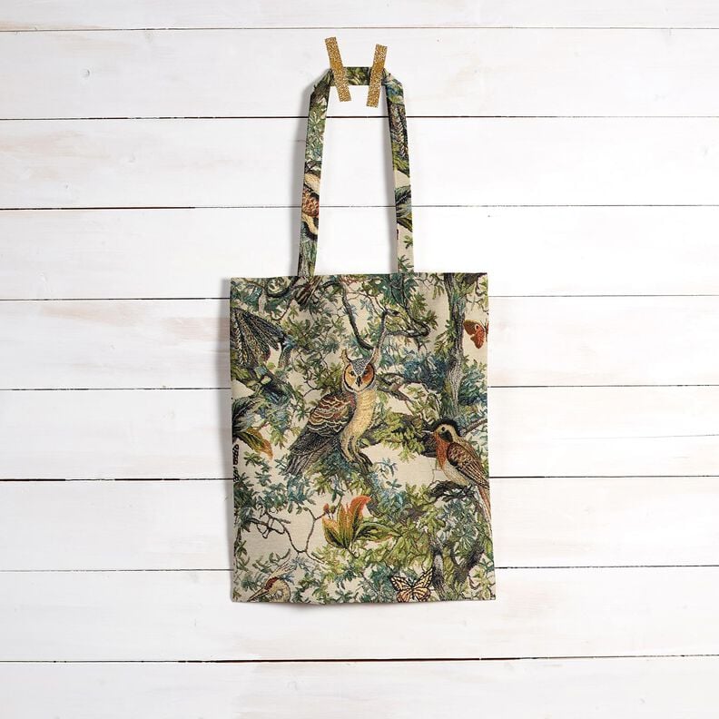 Tissu de décoration Gobelin oiseaux artistiques – beige clair/pin,  image number 6