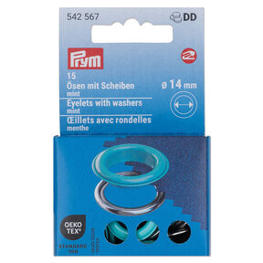 Œillets avec rondelles [15 unités | Ø 14 mm] | Prym – menthe/argent métallisé, 