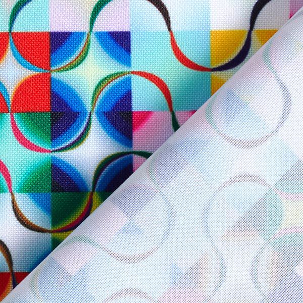 Tissu en polyester Lignes ondulées et carreaux multicolores,  image number 4