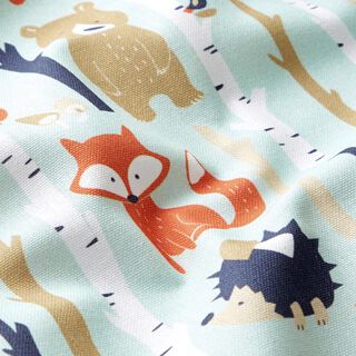 Tissu de décoration Semi-panama Animaux de la forêt – menthe, 