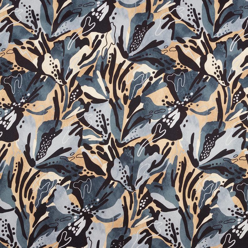 Crêpe satin fleurs de la mer – gris schiste/beige,  image number 1