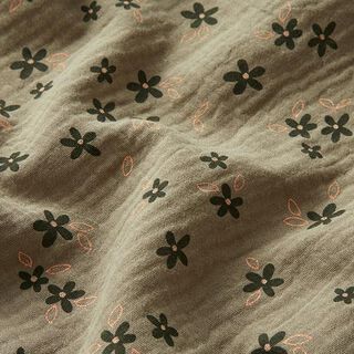 Tissu double gaze de coton Petites fleurs dispersées | by Poppy – olive clair, 