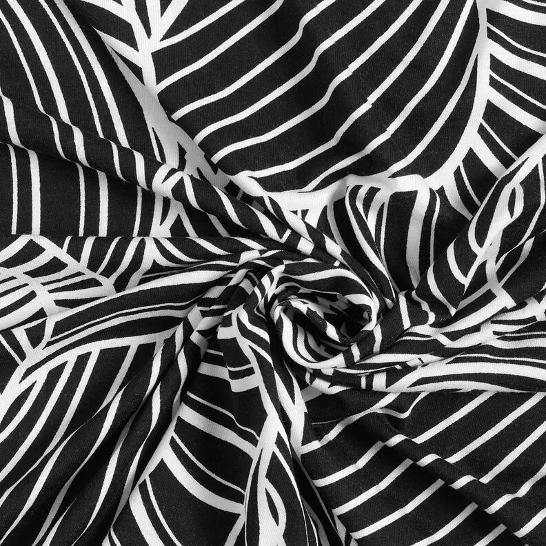 Jersey viscose Feuilles abstraites – noir/blanc,  image number 4