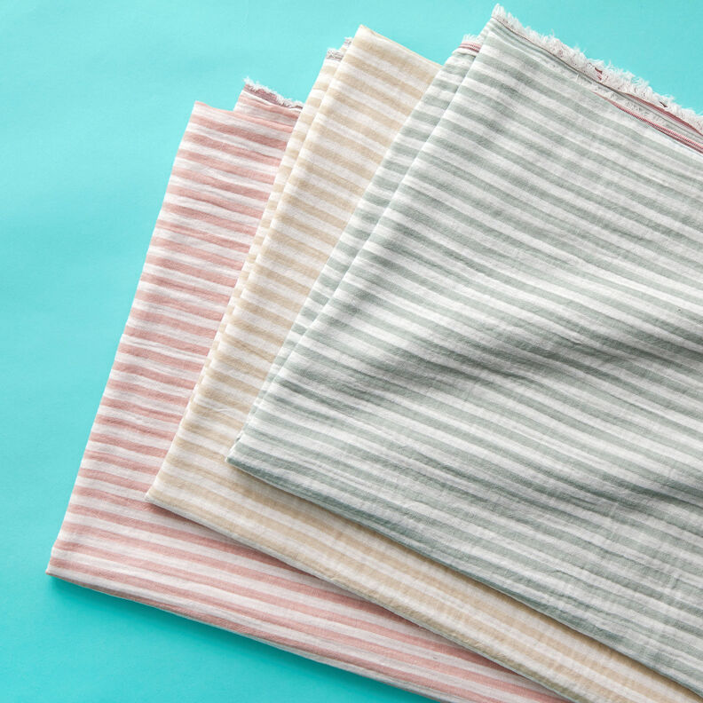 Tissu double gaze de coton Double face Rayures – roseau/blanc, image number 5
