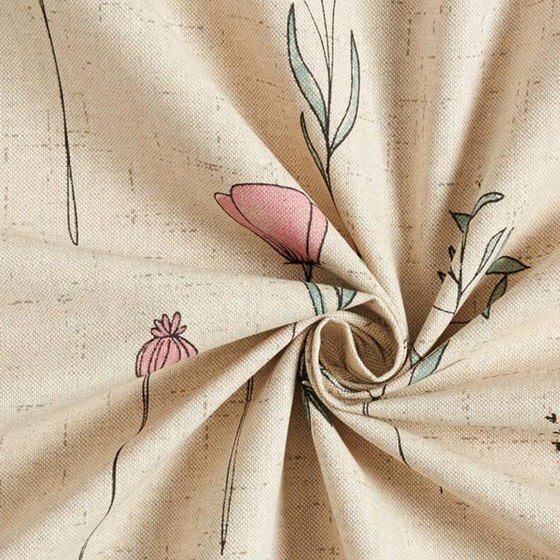 Tissu de décoration Semi-panama fleurs séchées – nature/rose,  image number 5
