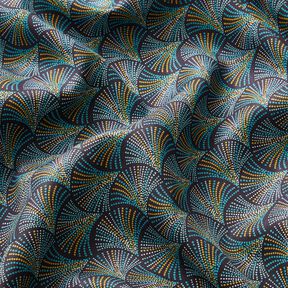 Tissu viscose Éventails rétro – bleu nuit/turquoise, 