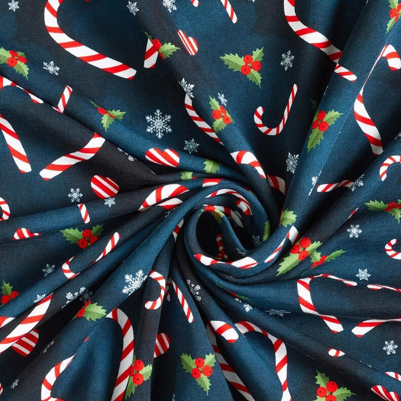 French Terry Sweat d’été Cœurs en canne de sucre d'orge | Glitzerpüppi – bleu nuit/chili, image number 3