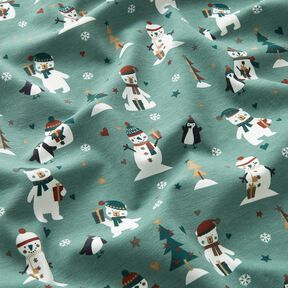 Jersey coton Pingouin, ours polaire et bonhomme de neige – roseau, 
