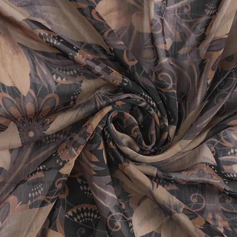 Chiffon fleurs stylisées – noir,  image number 3