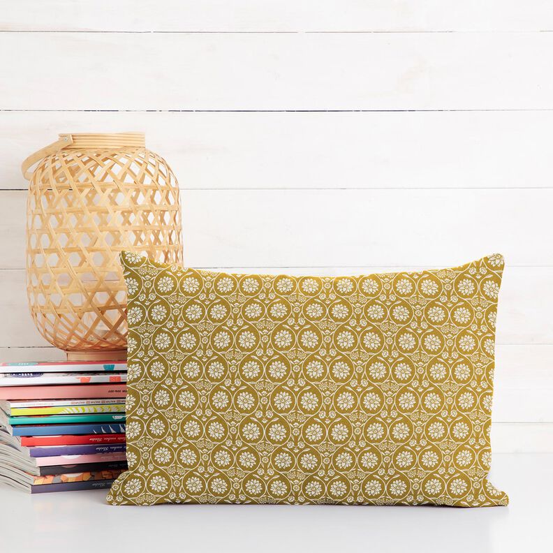 Tissu en coton Cretonne Fleurs et rameaux – moutarde/blanc, image number 6