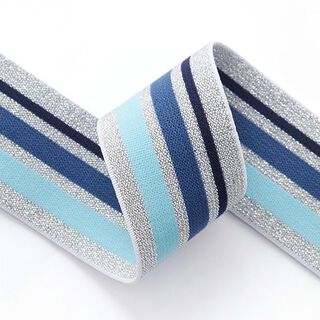 Ruban élastique Glitter [ 4 cm ] – argent/bleu clair, 