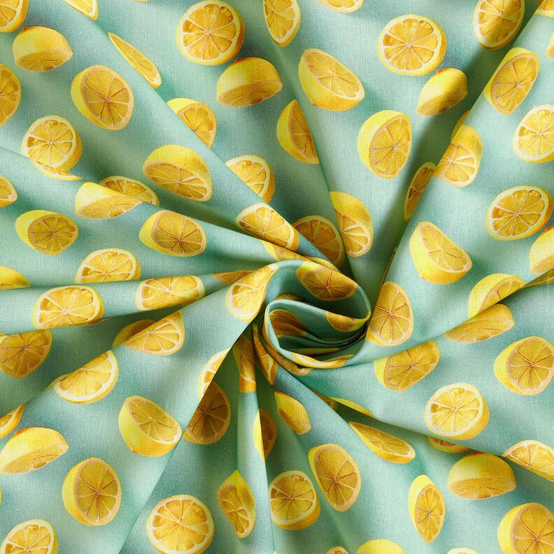 Tissu en coton Popeline citrons frais – eucalyptus/jaune citron,  image number 3
