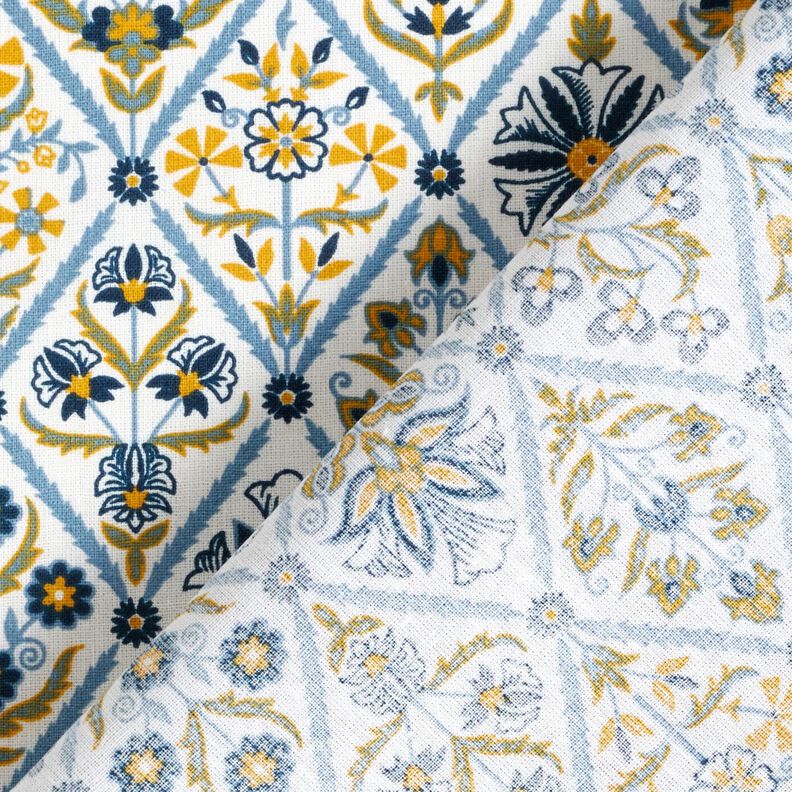 Tissu en coton Cretonne Carreaux à fleurs – blanc/bleu brillant,  image number 4