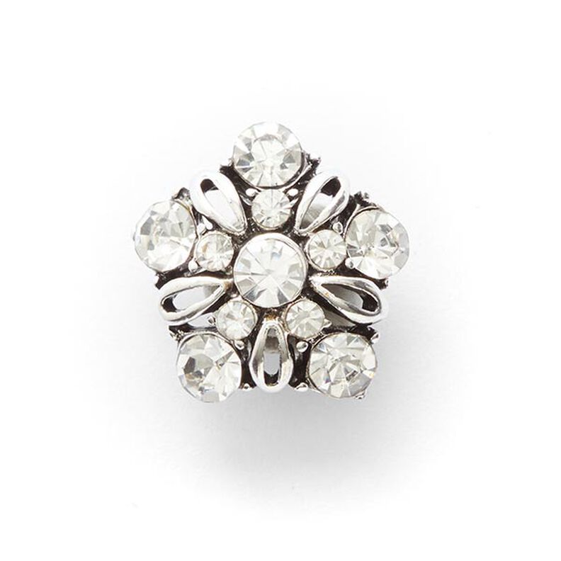 Bouton à queue métallique avec strass [ Ø16 mm ] – argent métallique,  image number 1